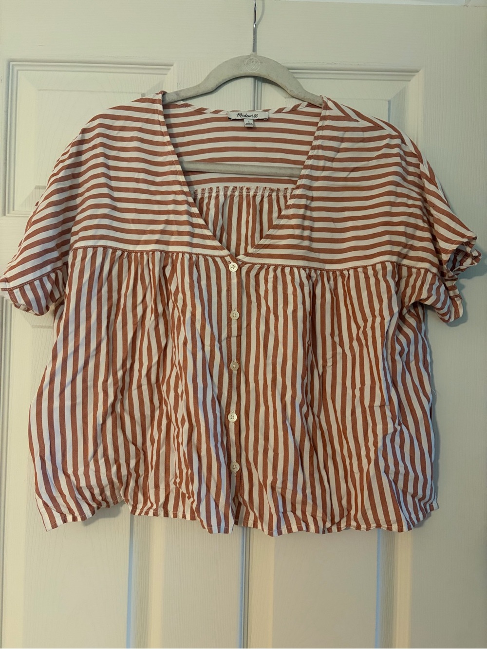 Madewell Rust & White Striped Button-Front Top